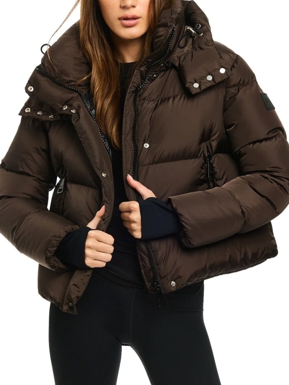 NEW SAM. New York Jordy Crop Puffer Jacket with Hood in Cocoa Size L Retail $595